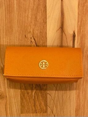 Tory Burch Orange Leather Sunglasses Pouch with Gold Logo